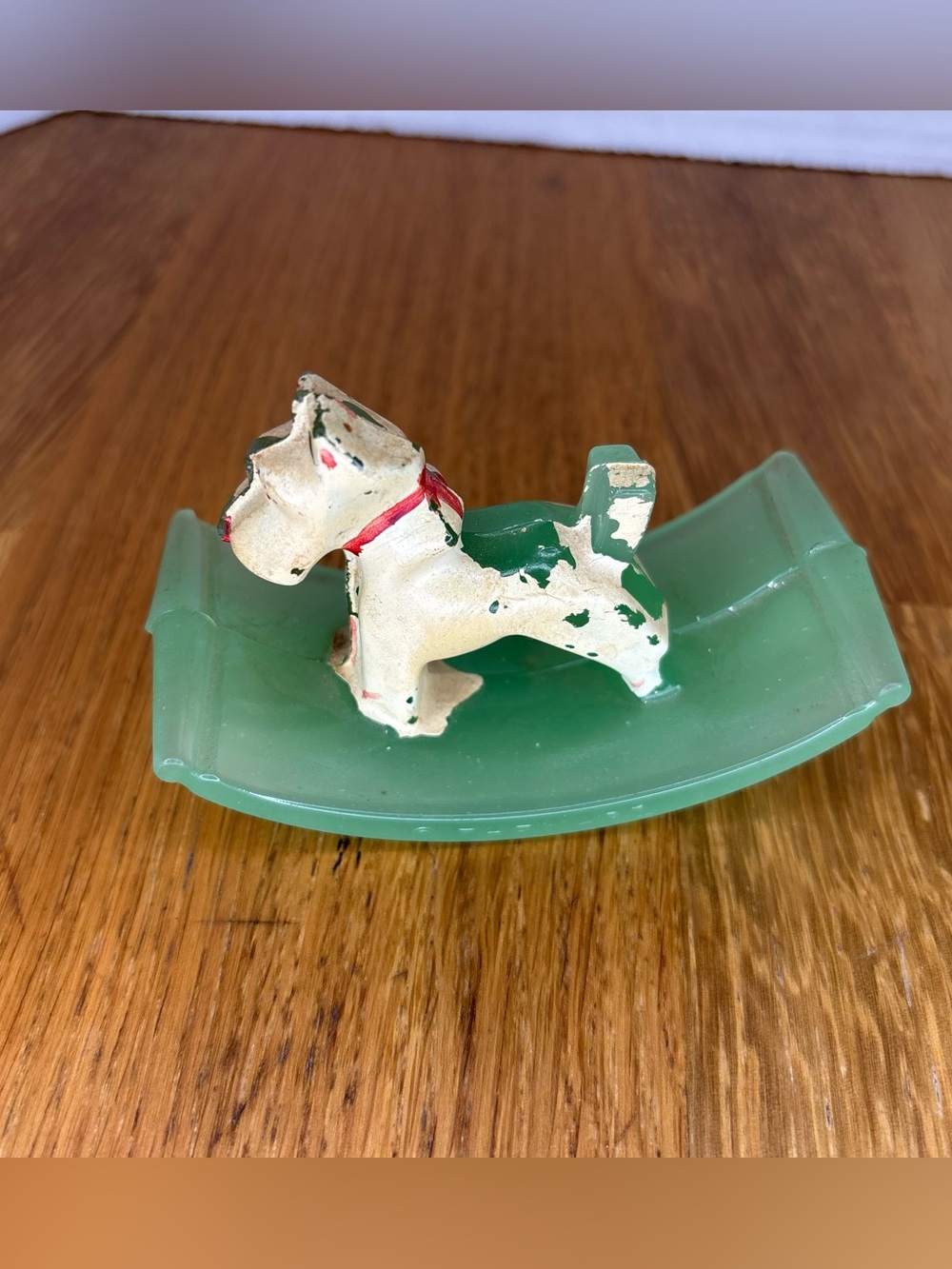 Vintage Jadeite Glass Rocking Horse Scottie Dog Ink Blotter Painted